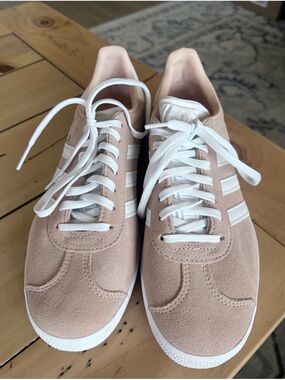 adidas Blush Pink Suede Sneakers with White Stripes